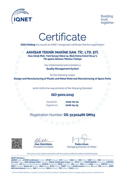 ISO 9001:2015 sertifikası — Kalite Yönetim Sistemi · DQS / IQNET