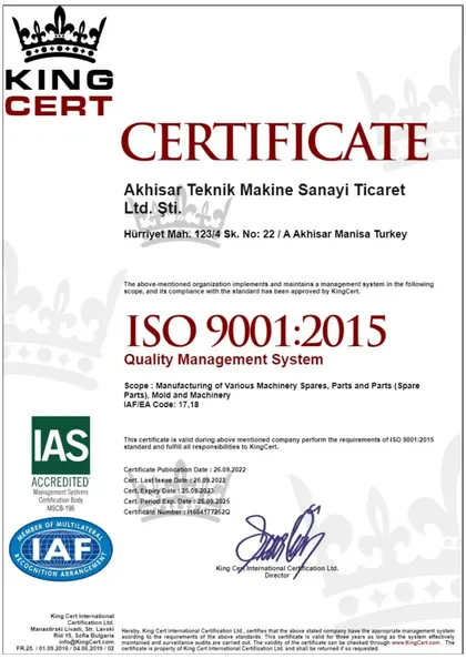 ISO 9001:2015 sertifikası — Quality Management System · KingCert (EN)