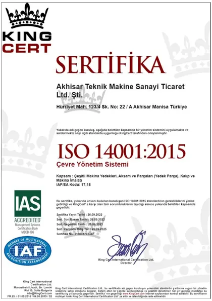 ISO 14001:2015 sertifikası — Çevre Yönetim Sistemi · KingCert (TR)